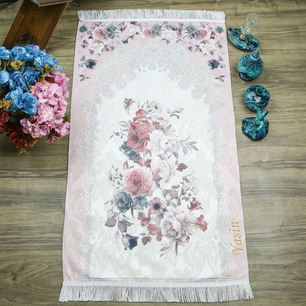 İsme Özel Lüks Hürrem Astarsız Seccade - Pembe 68 x 117 cm