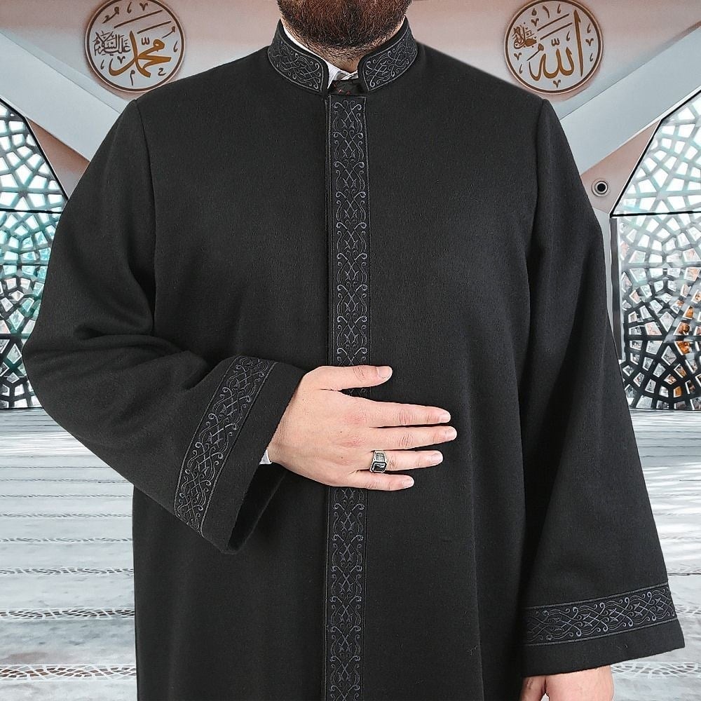 Kışlık Kaşe İmam Cübbesi Hüdhüd Siyah