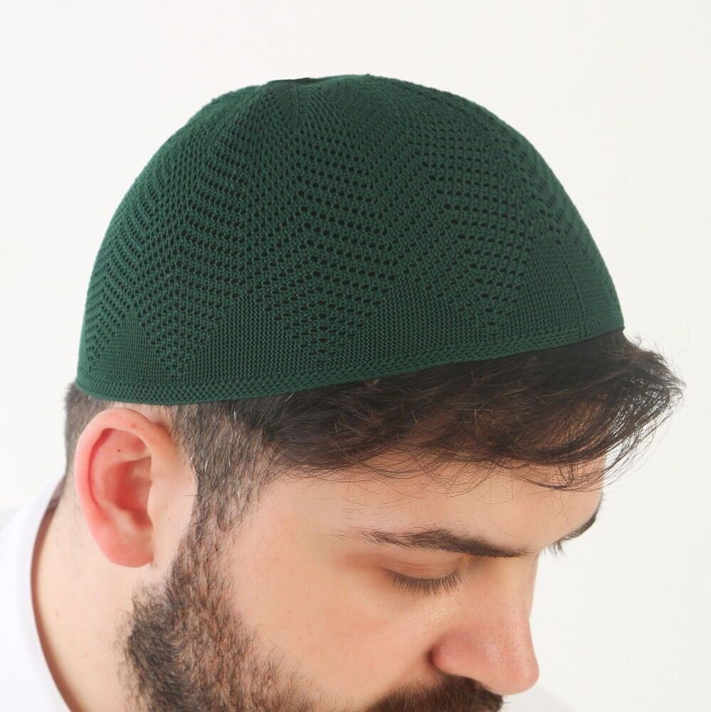 Nisa Örme Dantel Namaz Takkesi-Yeşil