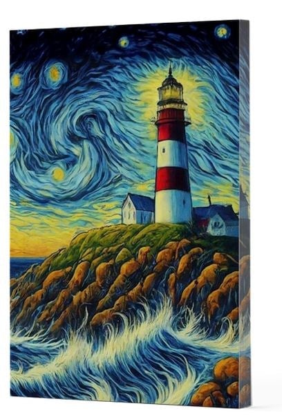 Van Gogh 8 - Deniz Feneri Çizgili Yan Boyamalı Defter