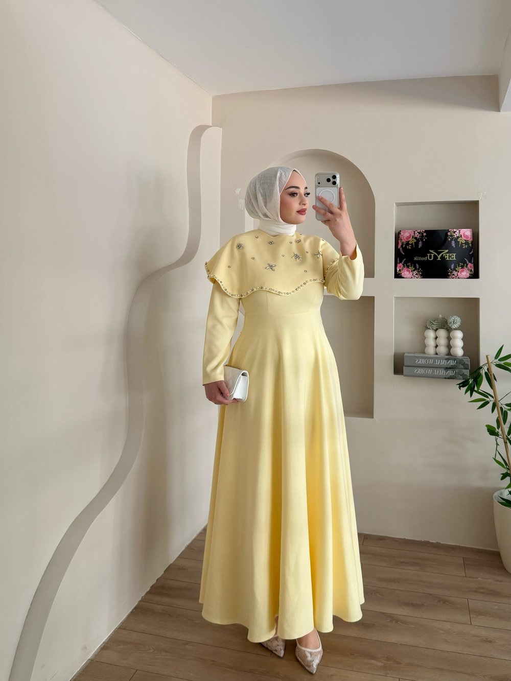 Bria Pelerinli Taş Boncuklu Elbise