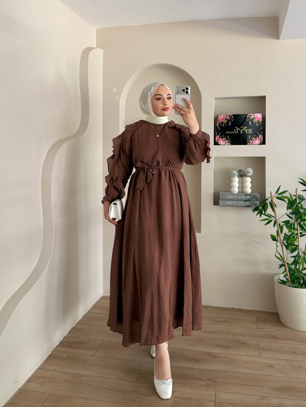 Dimitra Omuz Fırfır Detay Elbise