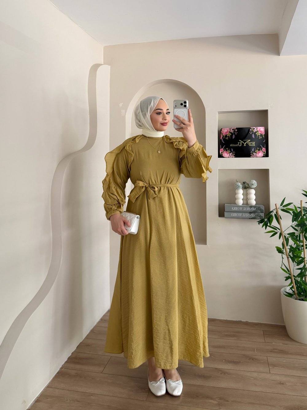 Dimitra Omuz Fırfır Detay Elbise