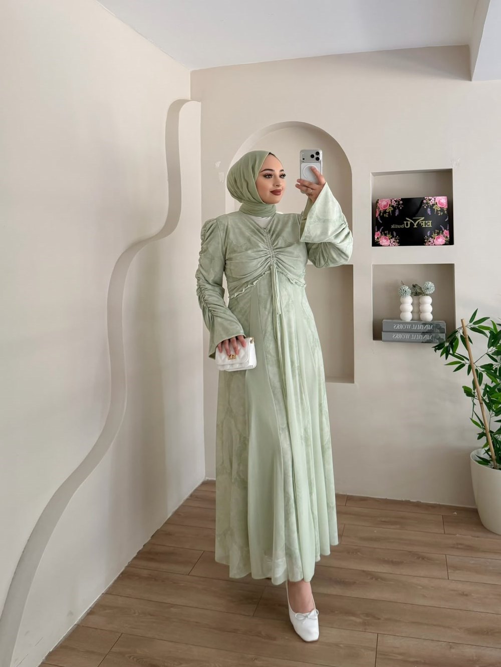 Lara Desen Baskılı Tül Şifon Elbise