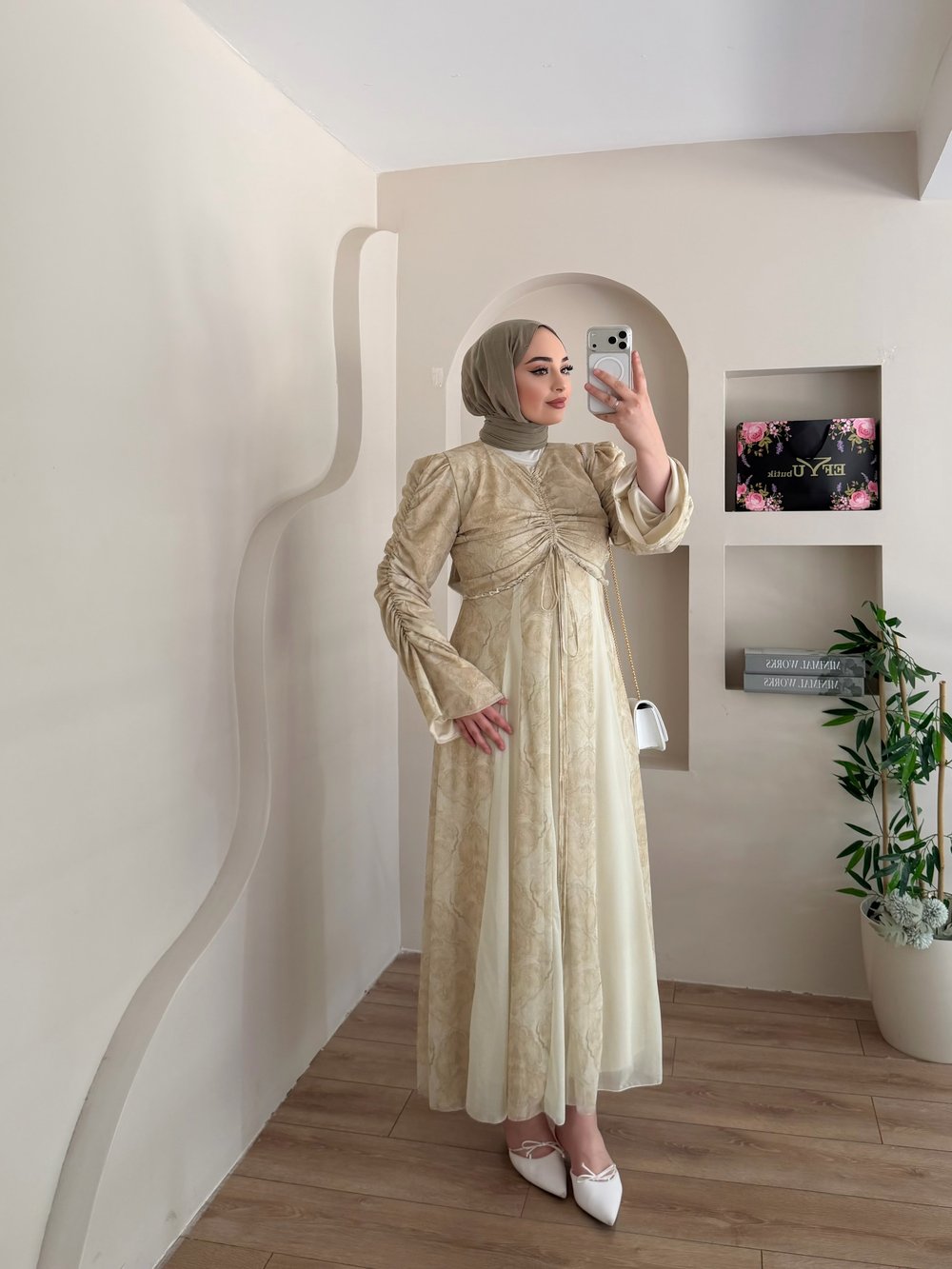 Lara Desen Baskılı Tül Şifon Elbise