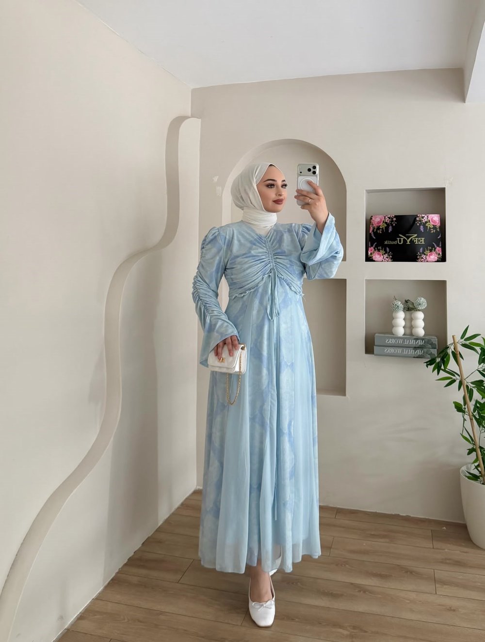 Lara Desen Baskılı Tül Şifon Elbise