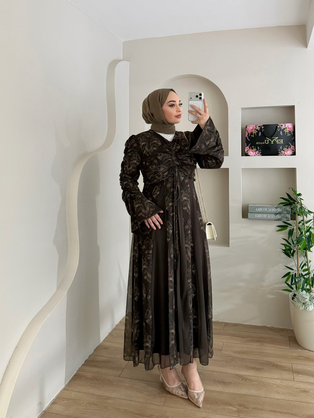 Lara Desen Baskılı Tül Şifon Elbise