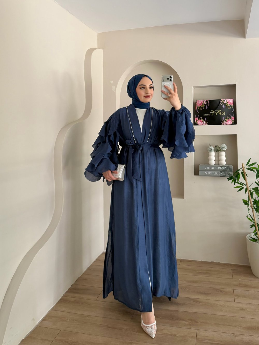 Navy Kol Fırfırlı Abaya