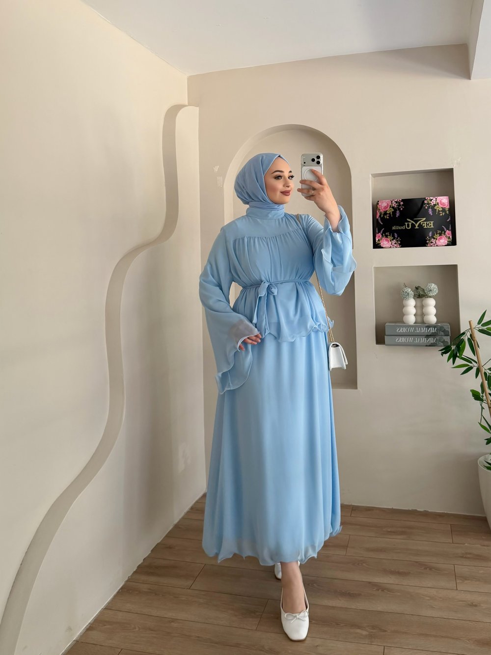 Nazen Fırfır Detay Kemerli Etekli Takım
