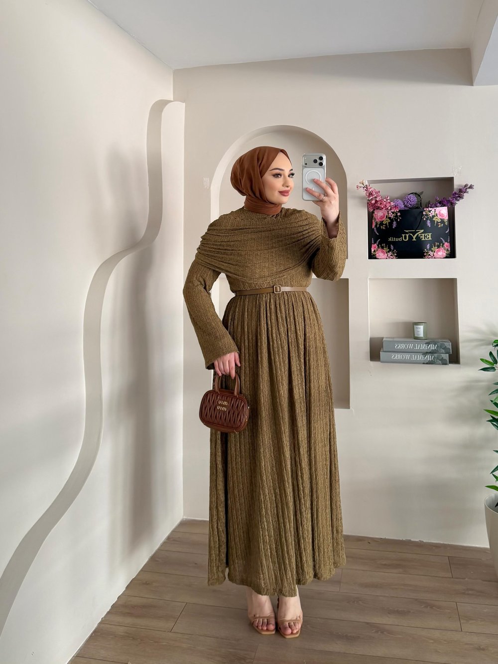 Omuz Volanlı Dantel Tül Elbise