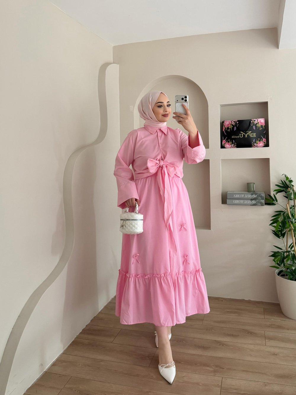 Ruffle Kurdele Detay Bağlamalı Etekli Takım