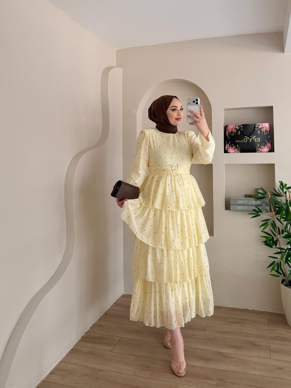 Sia Puantiyeli Kat Detaylı Elbise