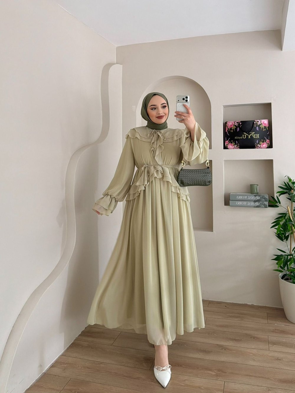 Volanlı Daphne Elbise