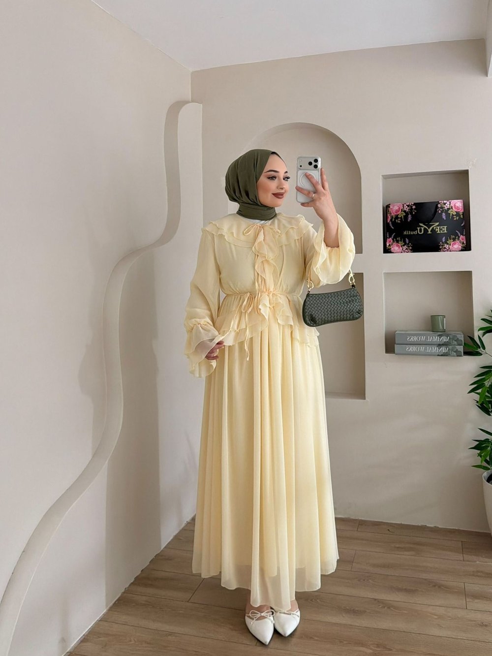 Volanlı Daphne Elbise