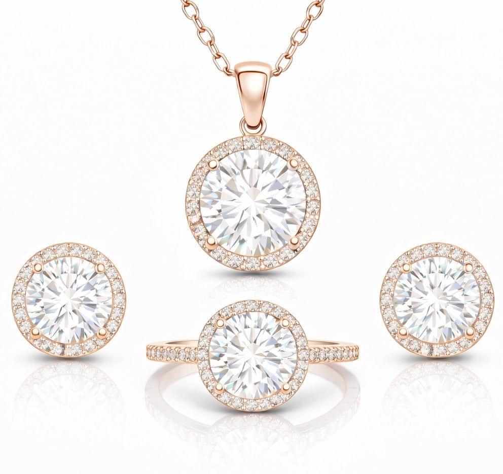 Gümüş Rose Yuvarlak Montür Tek Taş Set