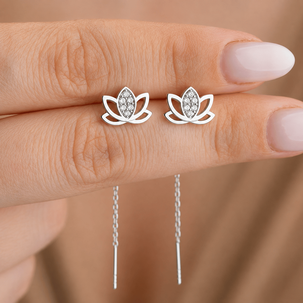 Gümüş Sallantılı Lotus Kadın Küpe