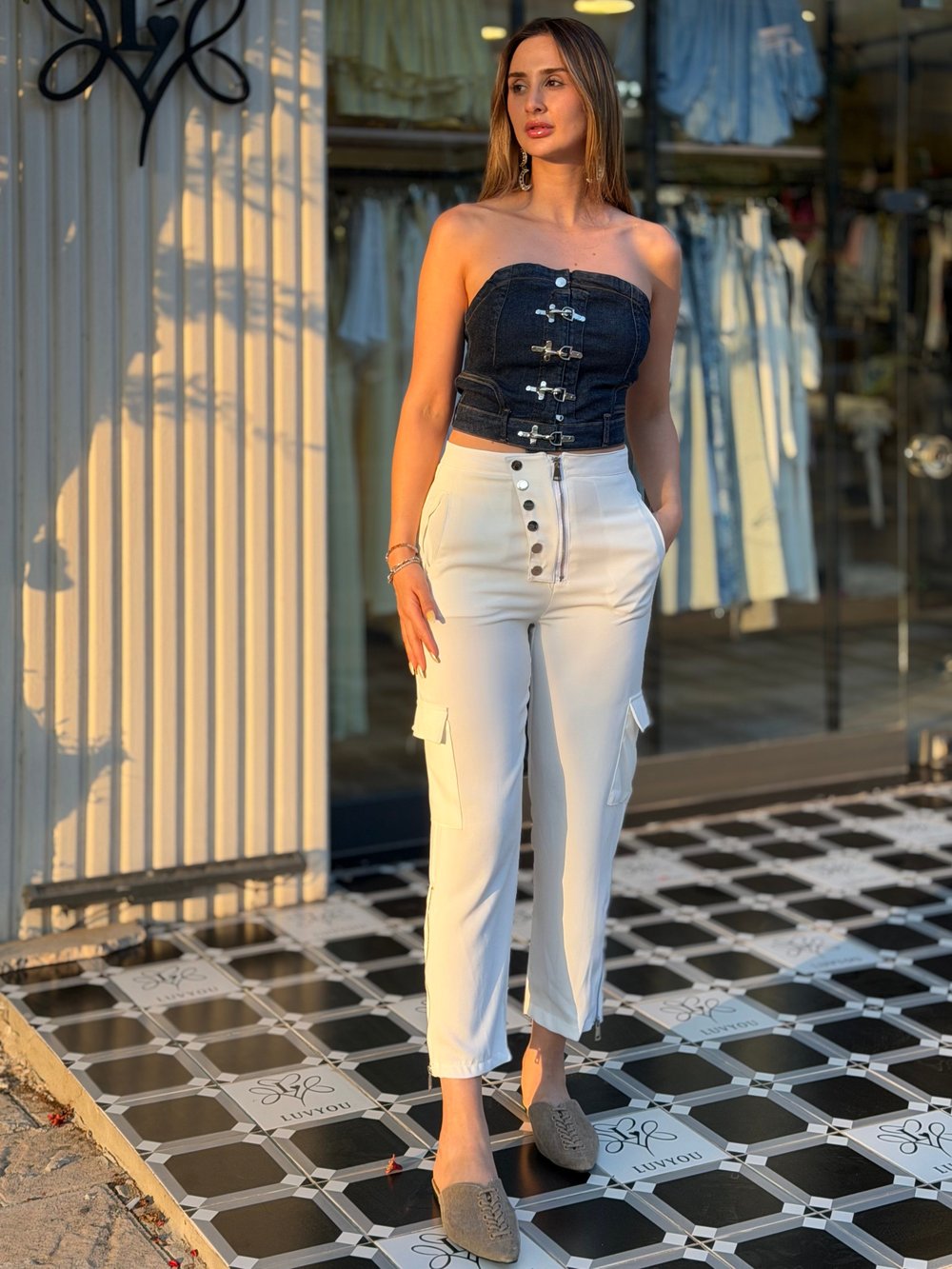 Aris Çıtçıtlı Fermuar Detay Pantolon Beyaz