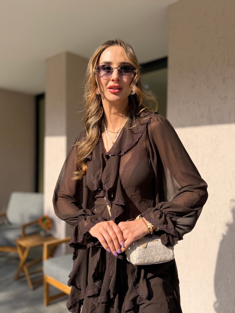 Bloom Fırfır Detaylı Gömlek Bluz Kahverengi
