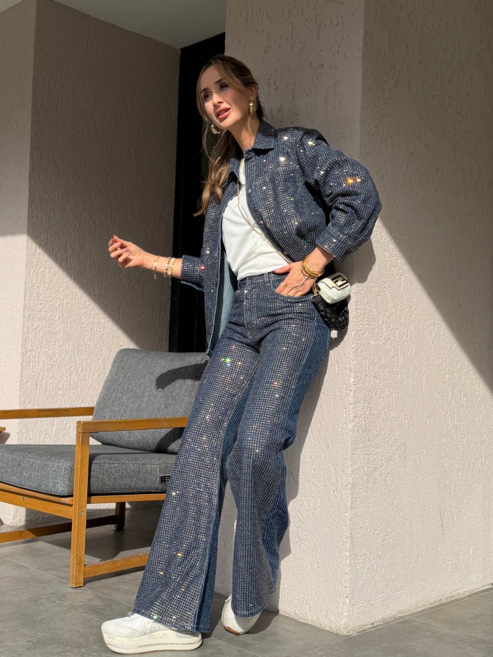 Cesi Full Parlak Taş Detaylı Denim Jean