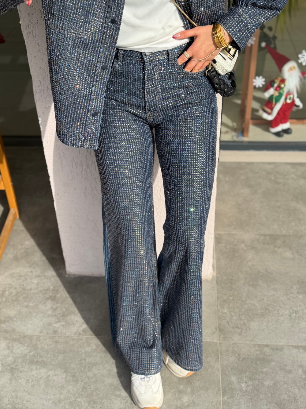 Cesi Full Parlak Taş Detaylı Denim Jean