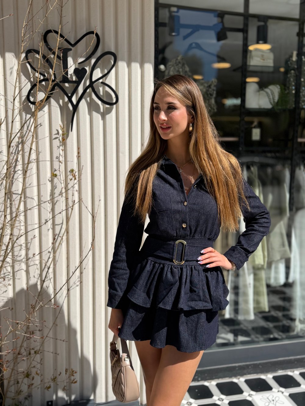 Emma Fırfırlı Denim Elbise Lacivert 