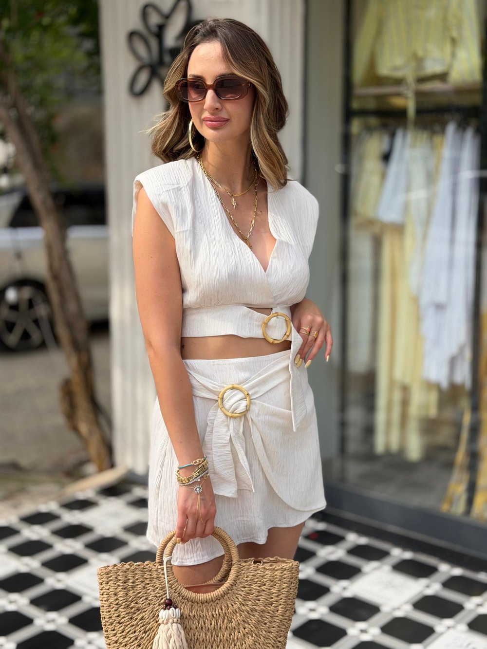 Fiona Hasır Kemerli Takım Bej