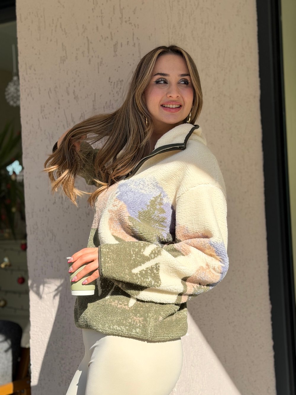 Herry polarlı sweatshirt yeşil-ekru