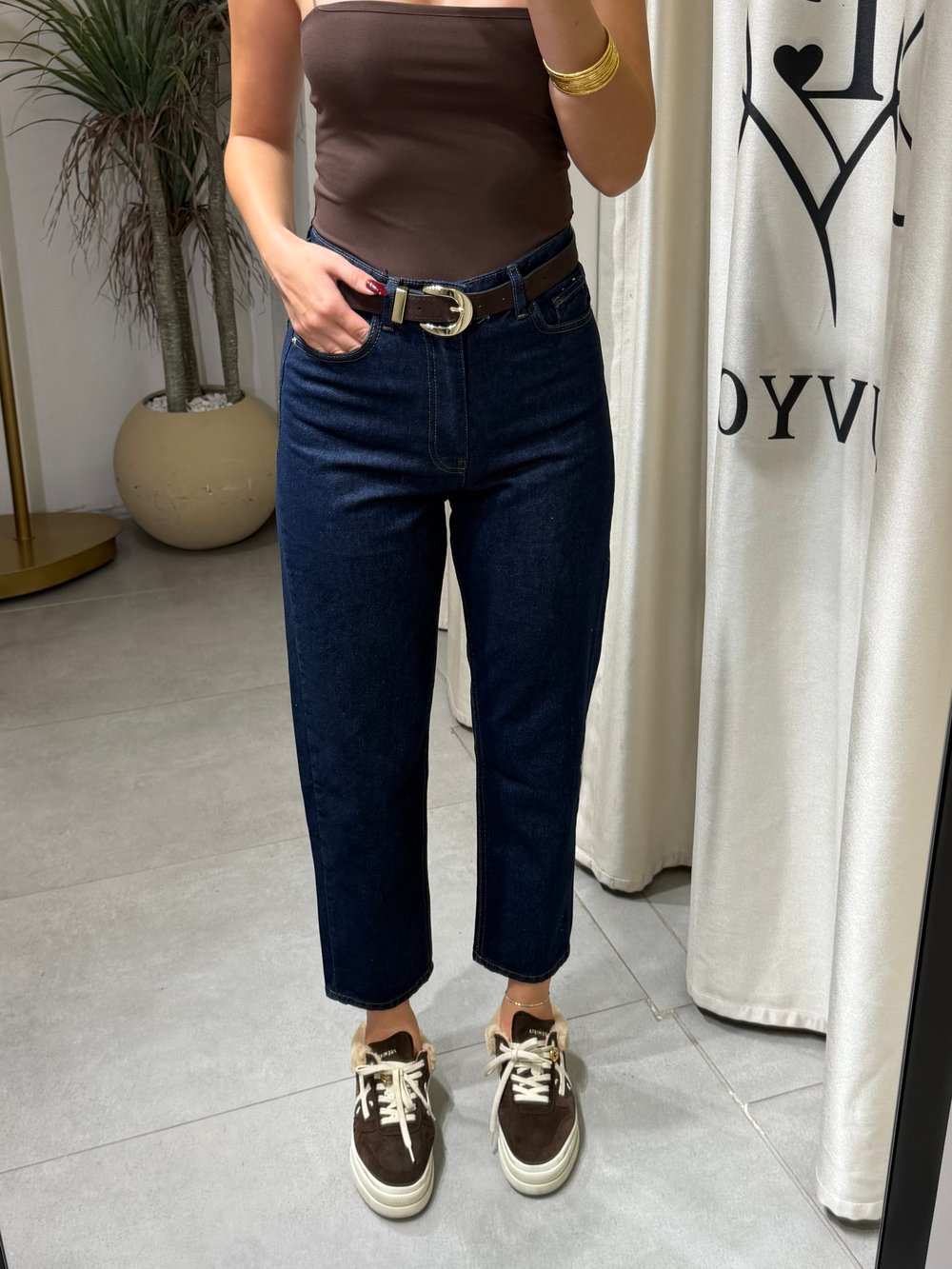 Jesica Kendinden Kemerli Mom Jean Lacivert 