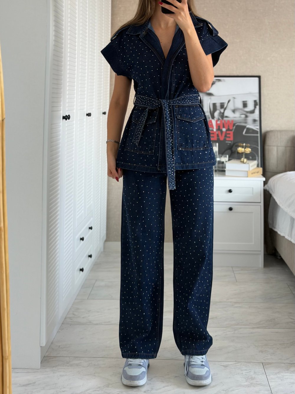 Linda Taşlı Ceket Pantolon Denim Takım