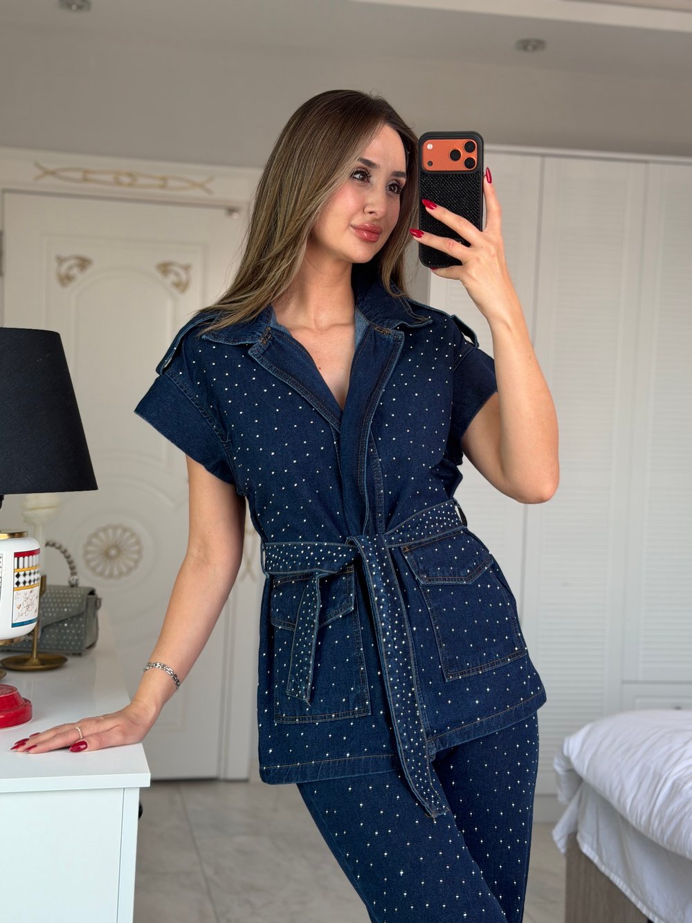 Linda Taşlı Ceket Pantolon Denim Takım
