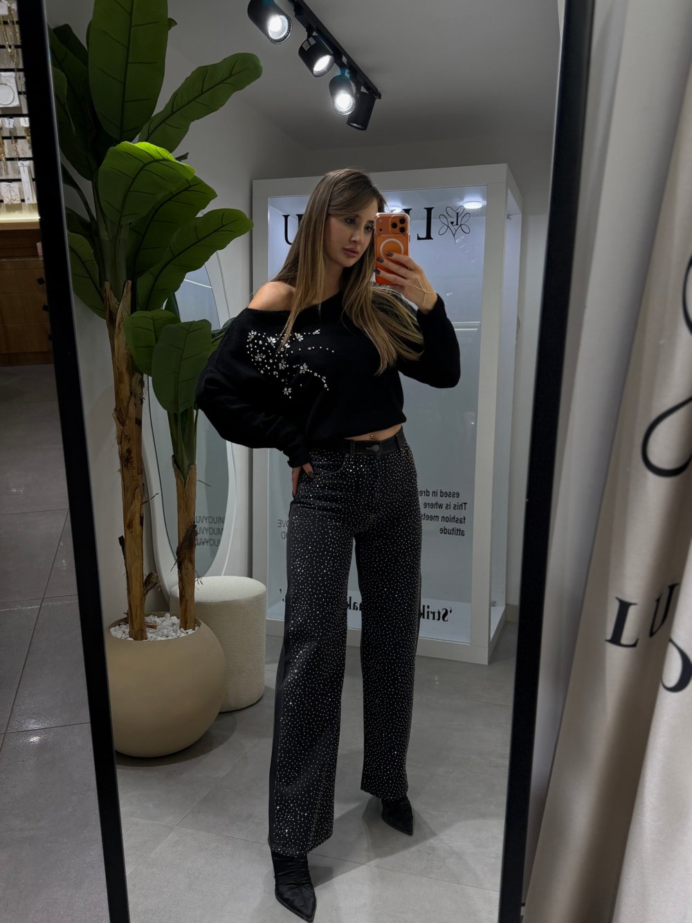Lola Full Taşlı Jean Siyah