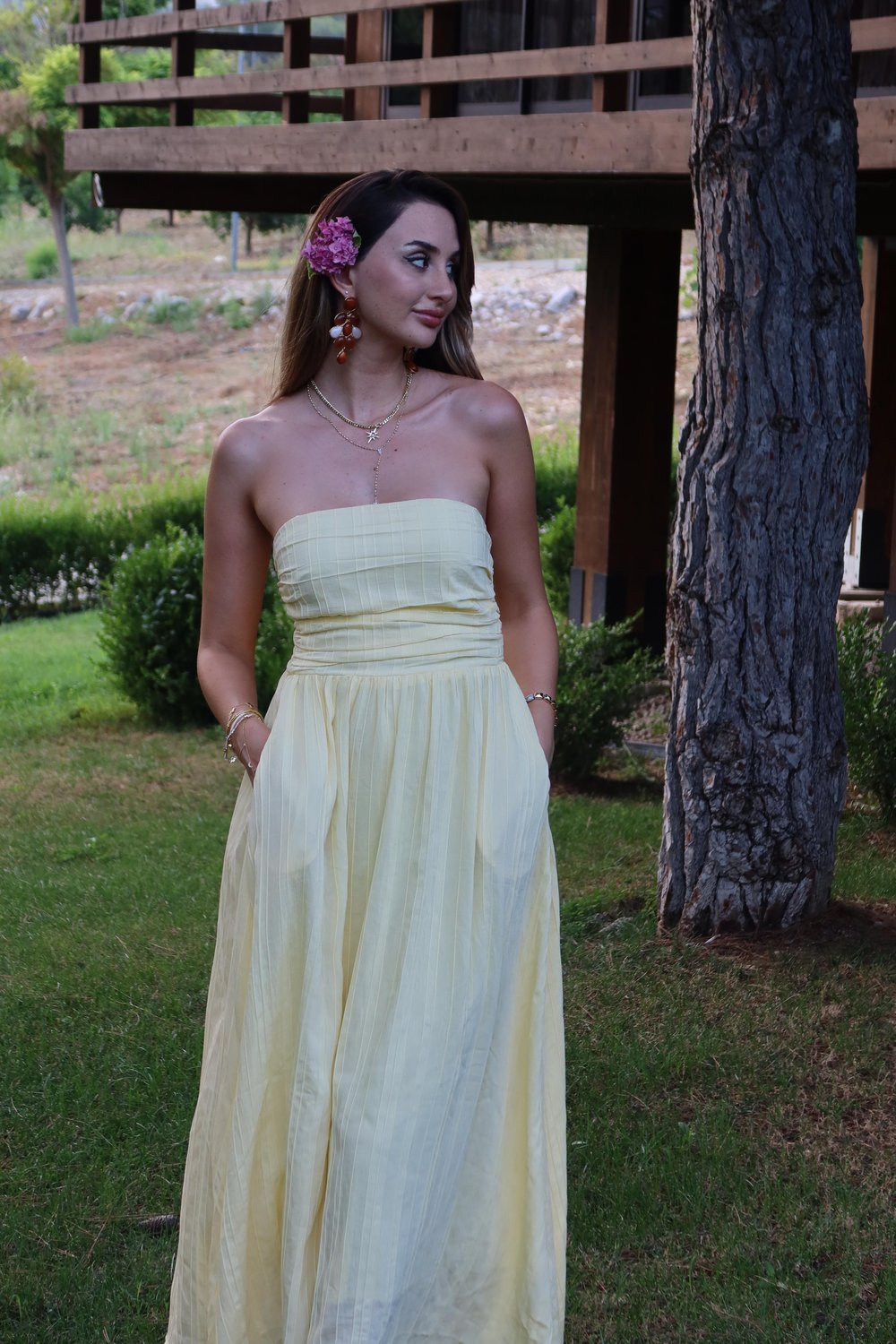 Lora Straplez Maxi Boy Elbise Sarı