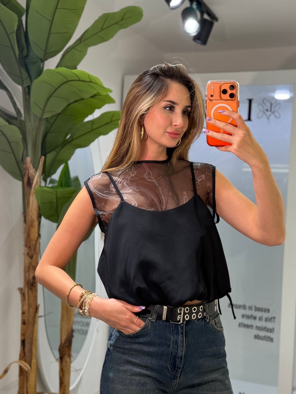 Monika Transparan Detaylı Balon Bluz Siyah