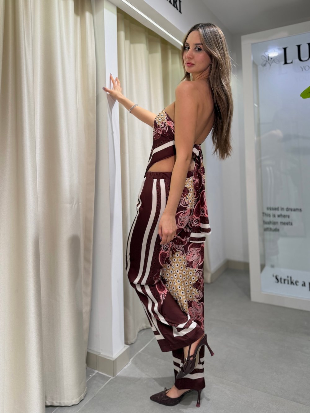 Perla İp Askılı Bağlamalı Saten Takım Bordo