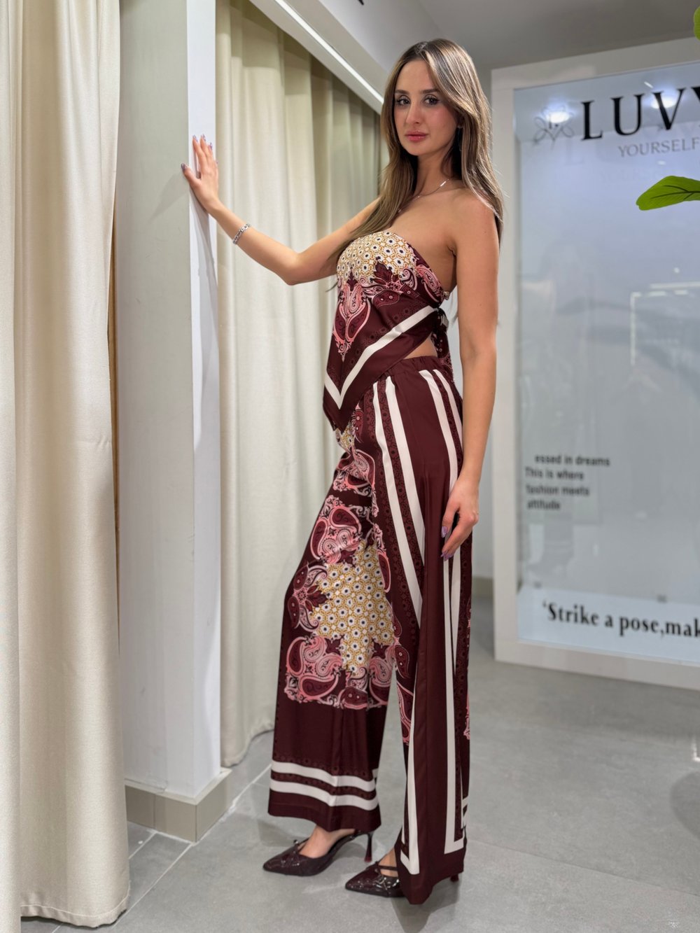 Perla İp Askılı Bağlamalı Saten Takım Bordo