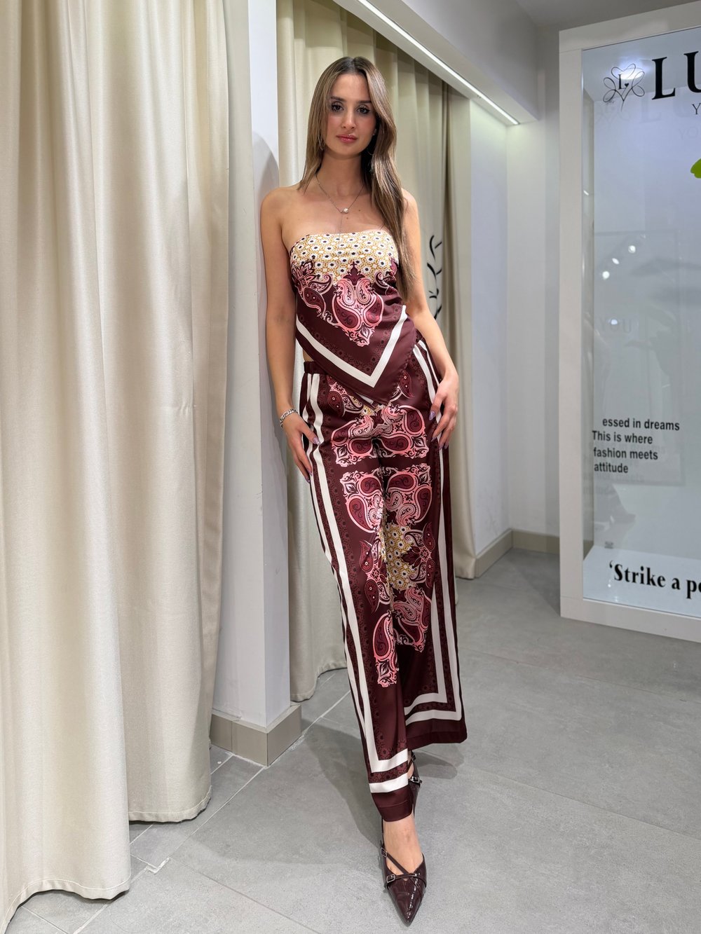 Perla İp Askılı Bağlamalı Saten Takım Bordo