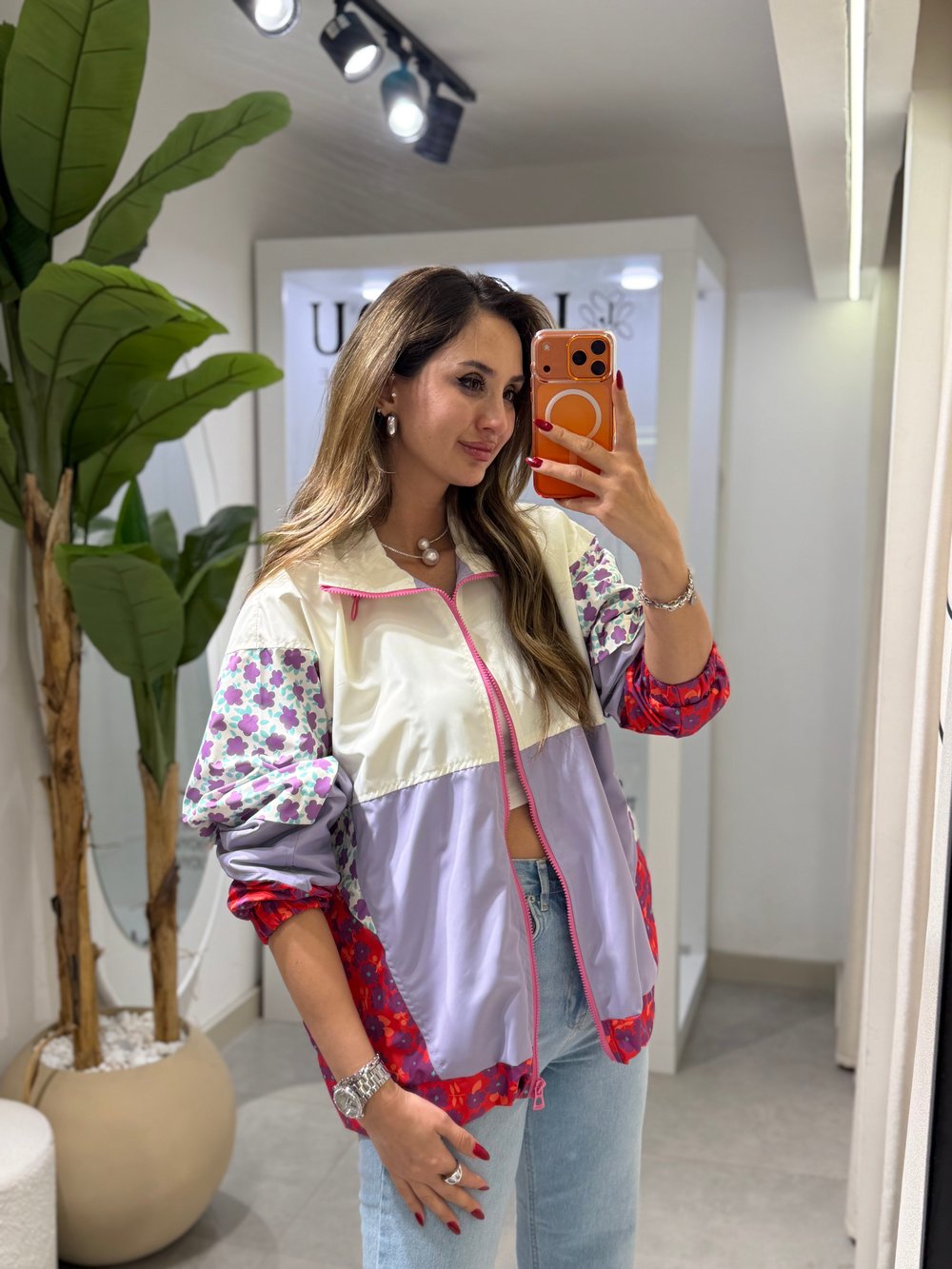 Peter Tasarım Model Çiçek Desenli Neon Yağmurluk