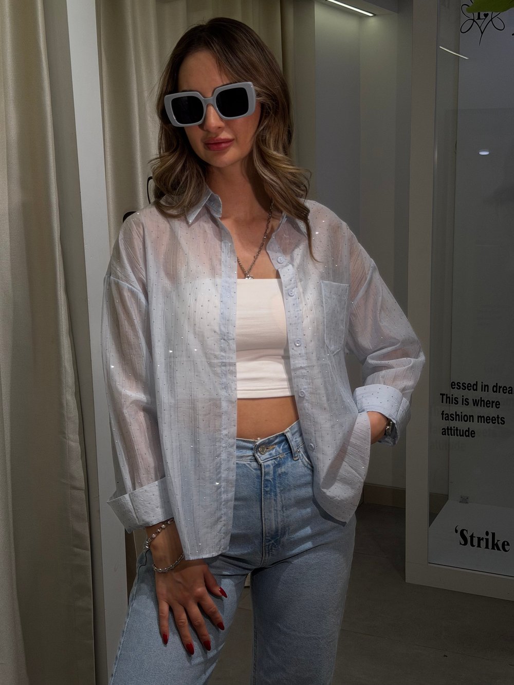 Star Taşlı Gömlek Mavi
