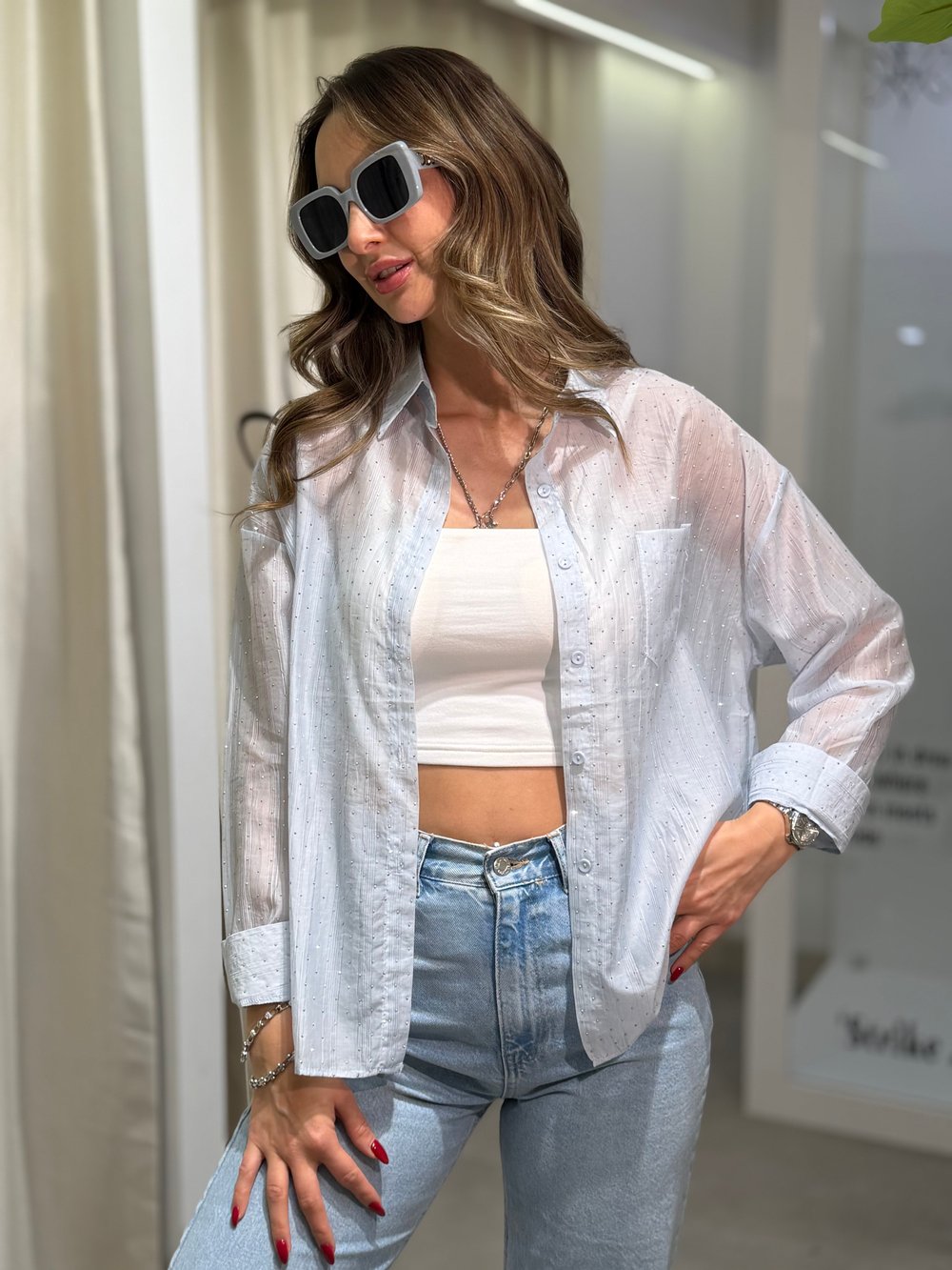 Star Taşlı Gömlek Mavi