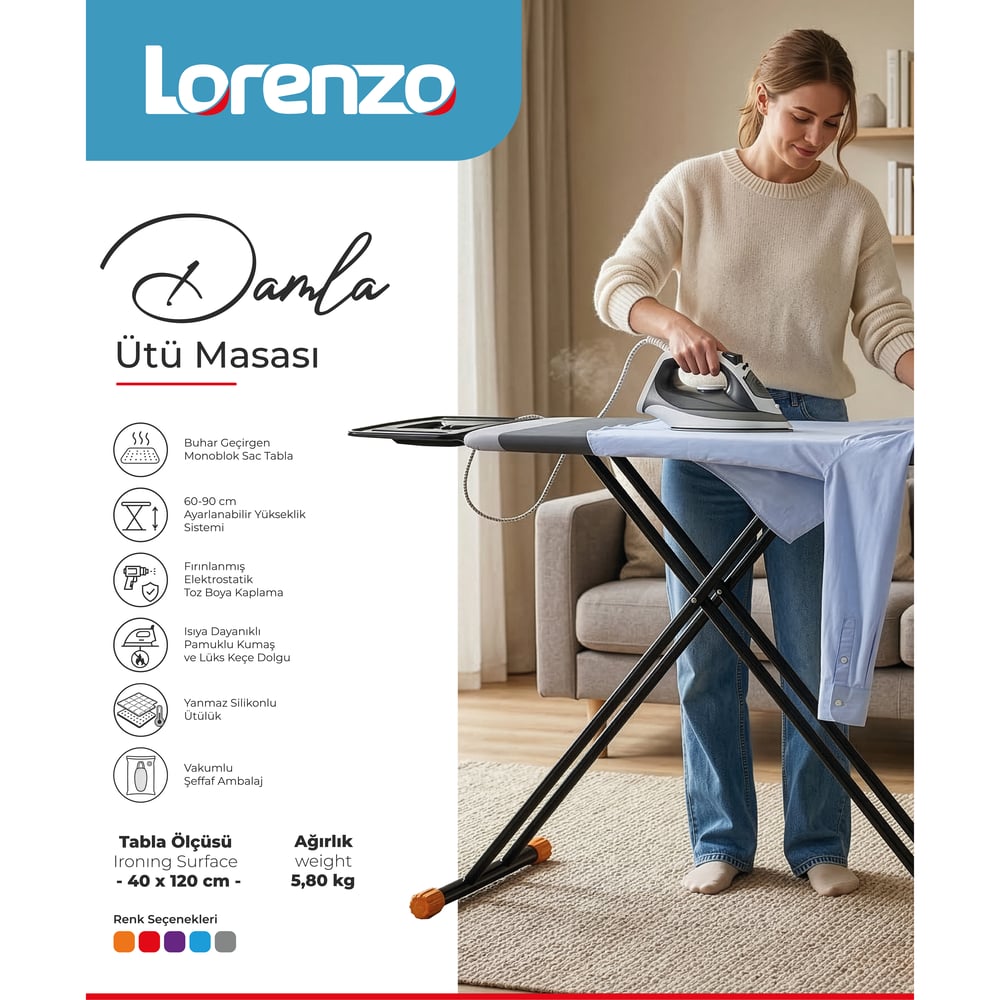 LORENZO - DAMLA ÜTÜ MASASI 40*120