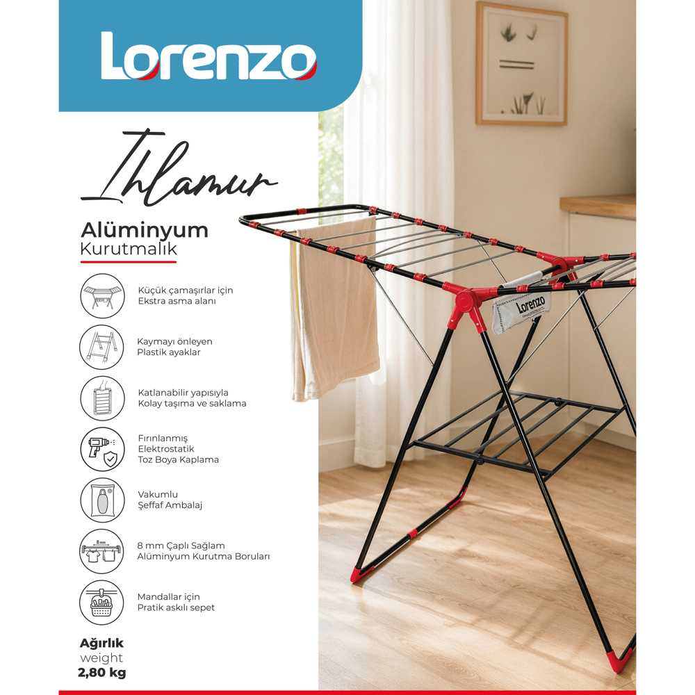 LORENZO - IHLAMUR ALİMİNYUM KURUTMALIK 