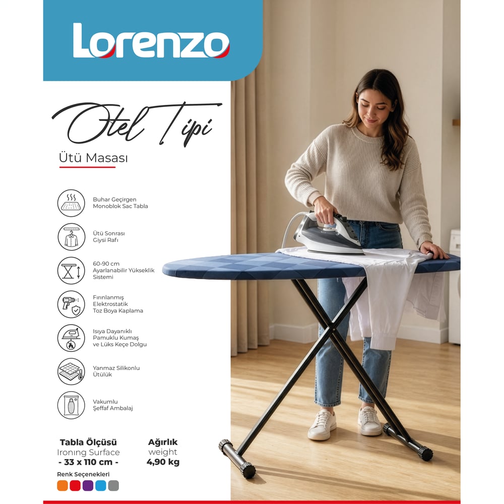 LORENZO - OTEL TİPİ ÜTÜ MASASI 33*110