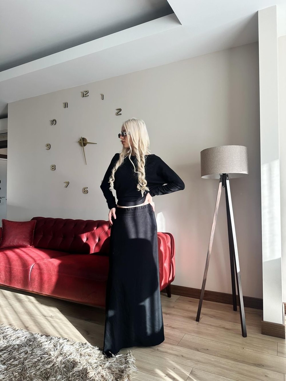 Uzun Kollu Kayık Yaka Modal Takım Siyah