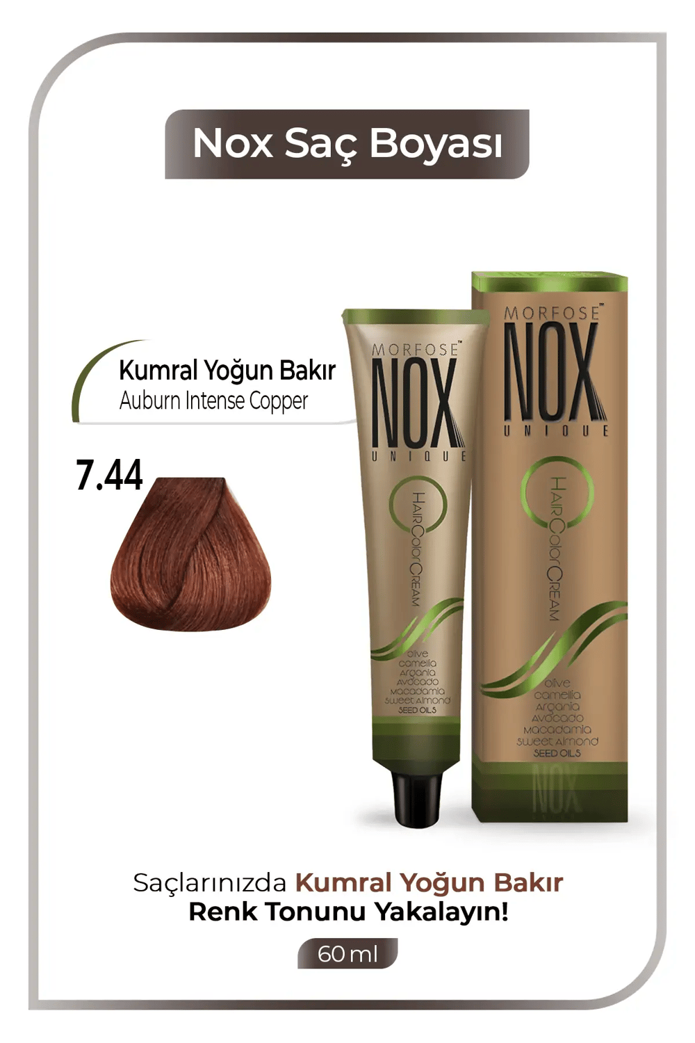 NOX HERBAL SAÇ BOYASI 7.44- KUMRAL YOĞUN BAKIR 60ML.