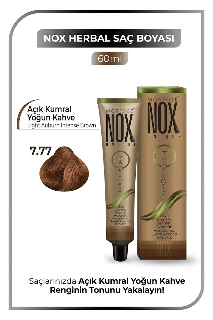 NOX HERBAL SAÇ BOYASI 7.77- AÇIK KUMRAL YOĞUN KAHVE 60ML.