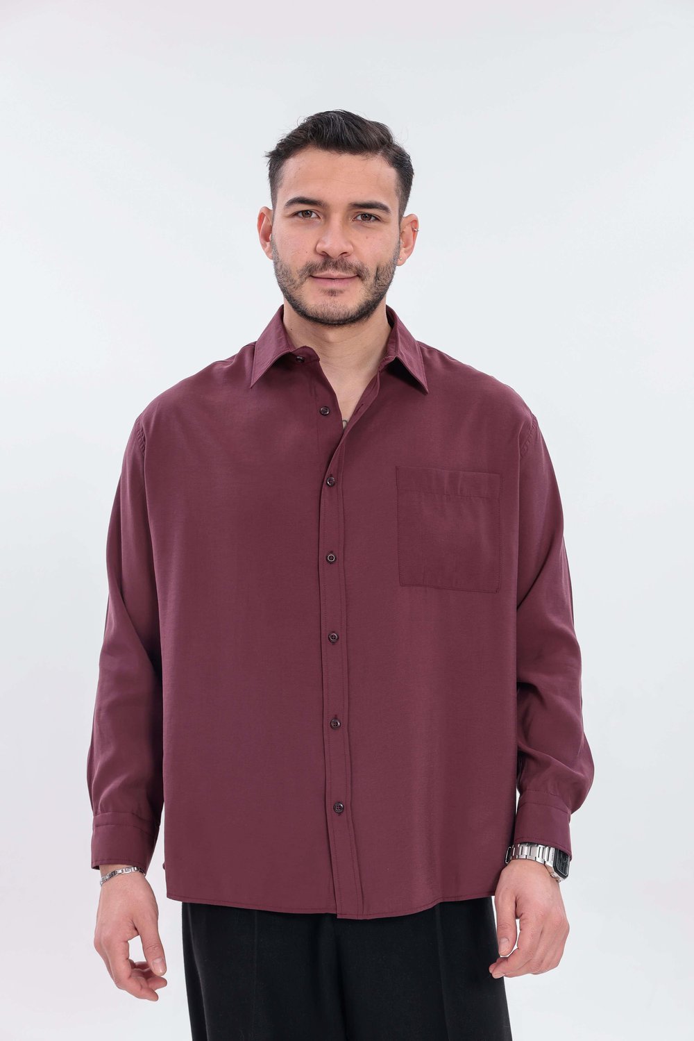 Oversize Modal Gömlek Bordo