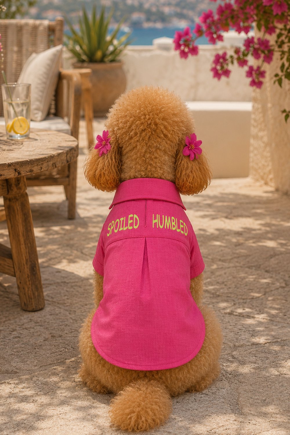 Salya Store Spoiled - Humbled - Fuşya Keten Yazlık Köpek Gömleği Küçük Irklar  Kk-109
