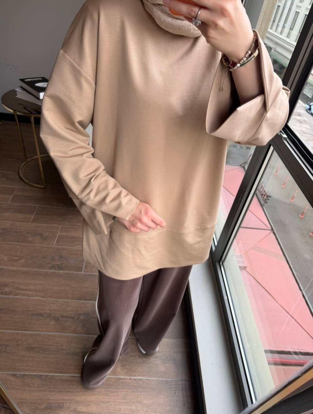 Basic Yırtmaçlı Sweat Açık Kahve