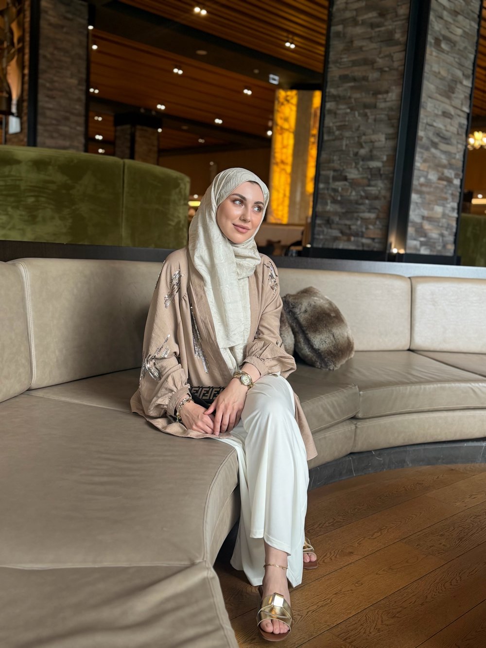 Boncuk İşlemeli Kimono Kahverengi
