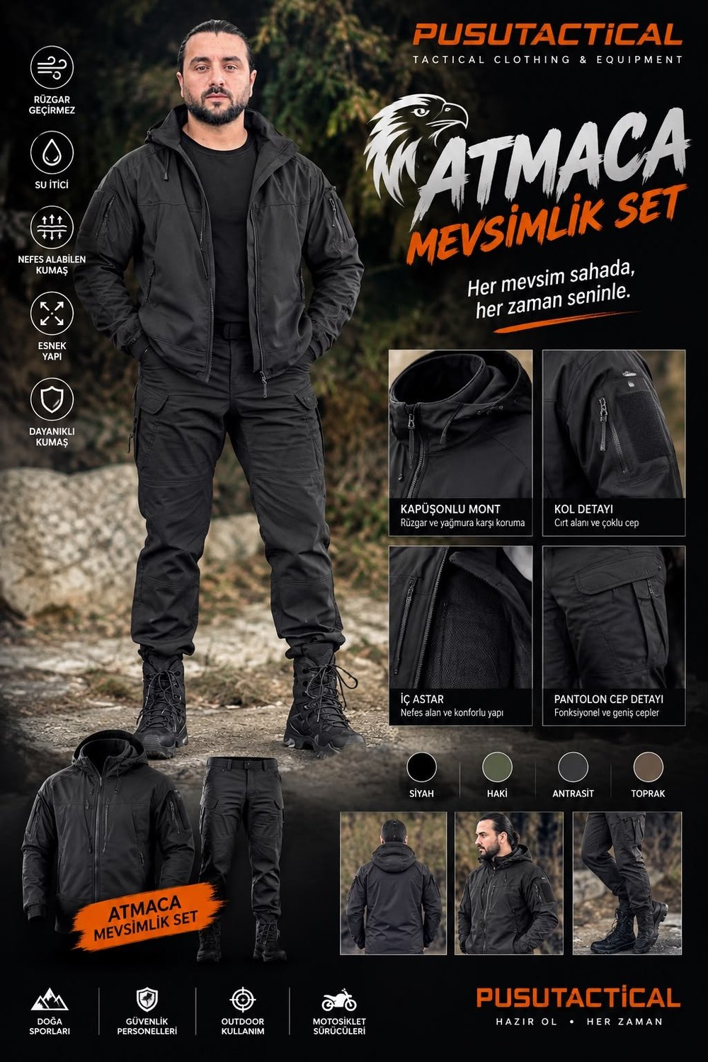 Atmaca Mevsimlik 5'li (Botlu) Siyah Set